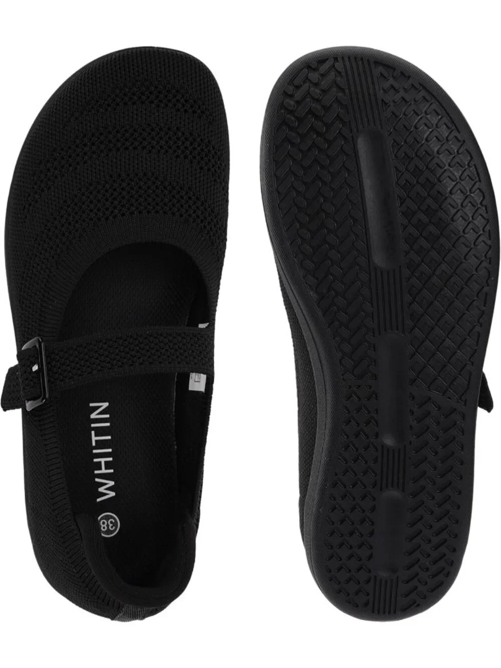Women's Black Barefoot Mary Jane Flats Knit Adjustable Straps Shoes